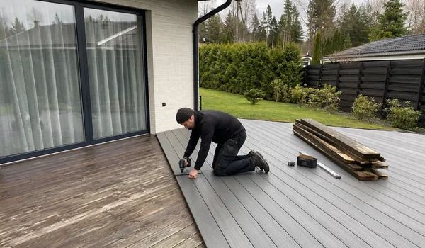 Old timber decking being replaced with composite. Each existing pile is tested with sandbags and checked for settlement.