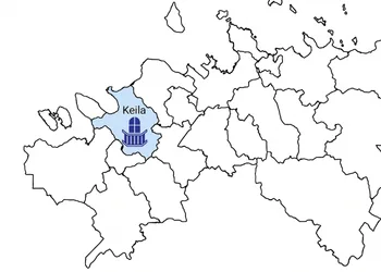 Service-area map highlighting Keila in western Harju County. The crew leader tests clay strength on site with a pocket penetrometer.